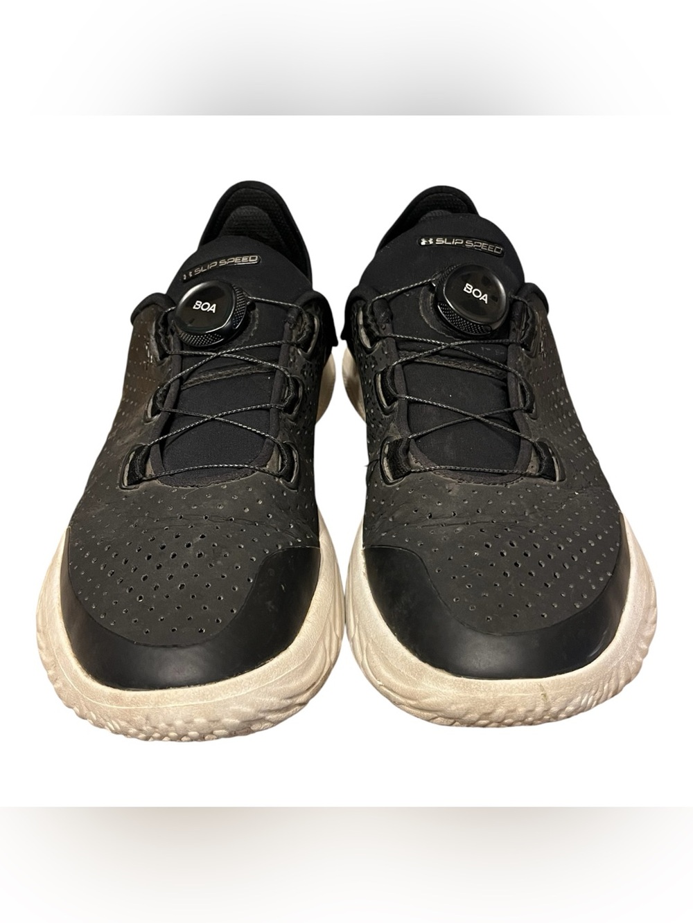 Under Armour Youth Black and White BOA Slip-Speed Training Sneakers